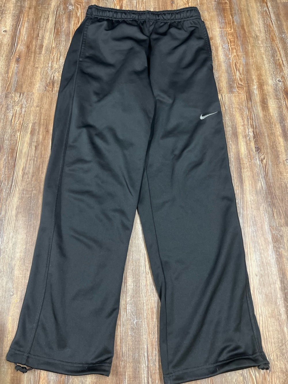 Y2K Nike black sweatpants with grey swoosh and drawstring pant legs